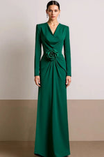Formal Dress Sheath Floor-Length Green V-Neck 3D Flower Maxi Dress