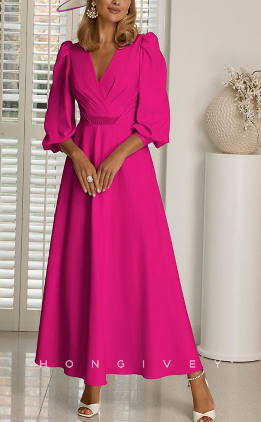 HM237 - A-Line V-Neck 3/4 Sleeves Mother of the Bride Dress