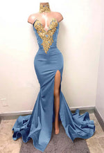 Hidais Mermaid Burgundy Deep V Neck Sleeveless Prom Dress Split With Lace Appliques