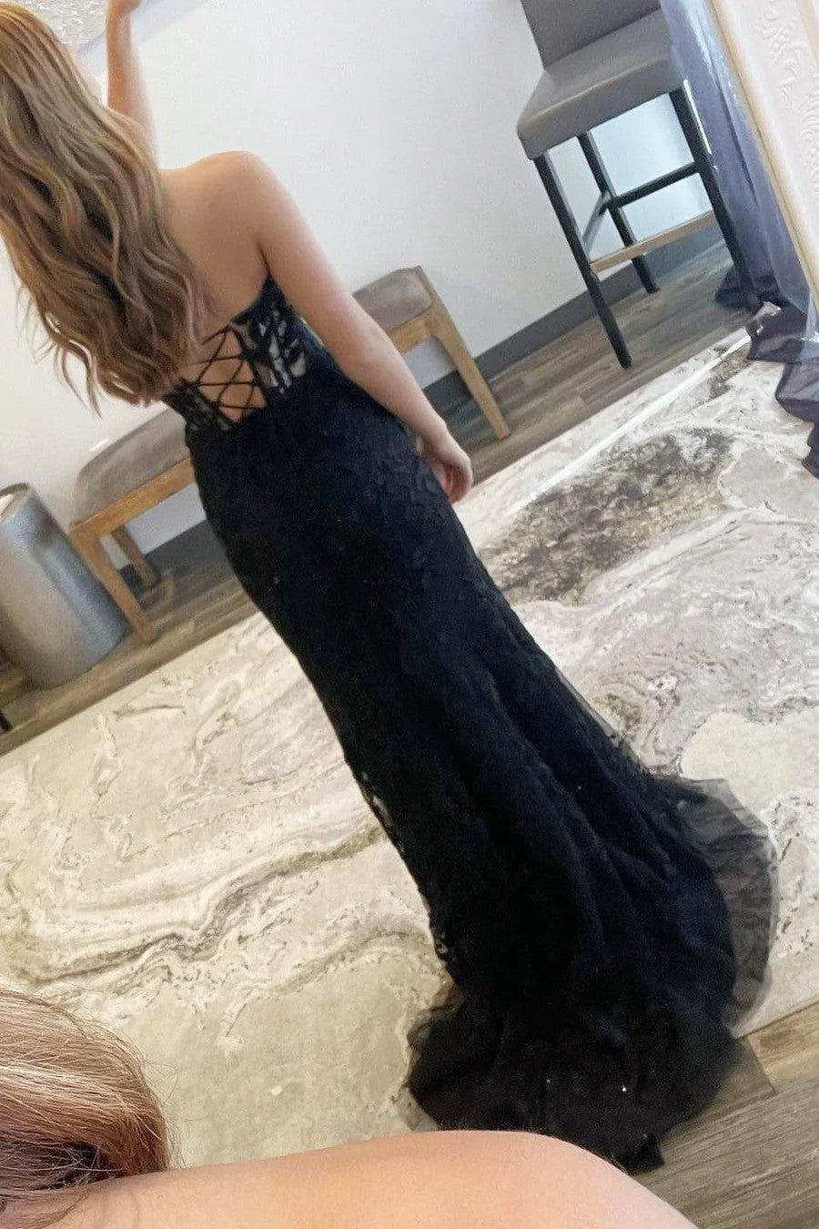 Elegant Mermaid Strapless Prom Dress with Lace Appliques and Slit