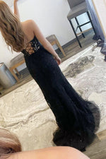 Elegant Mermaid Strapless Prom Dress with Lace Appliques and Slit