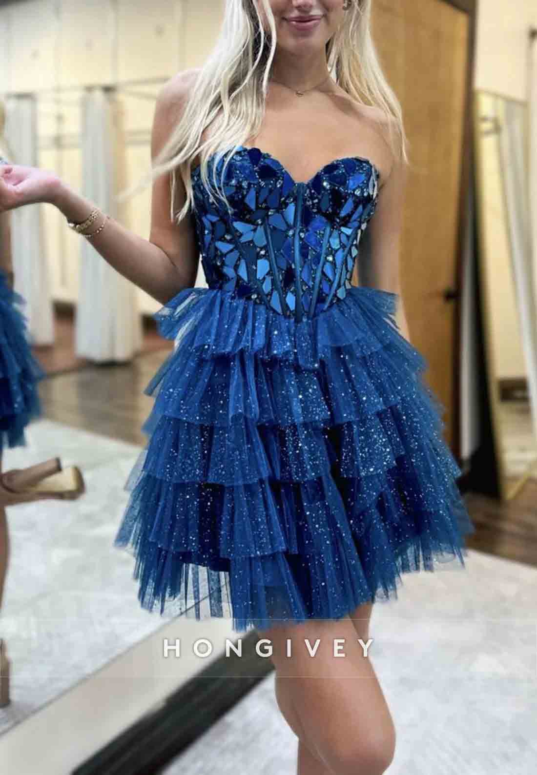 Gorgeous Sweetheart A-Line Short Tiered Tulle Homecoming Dress with Mirror