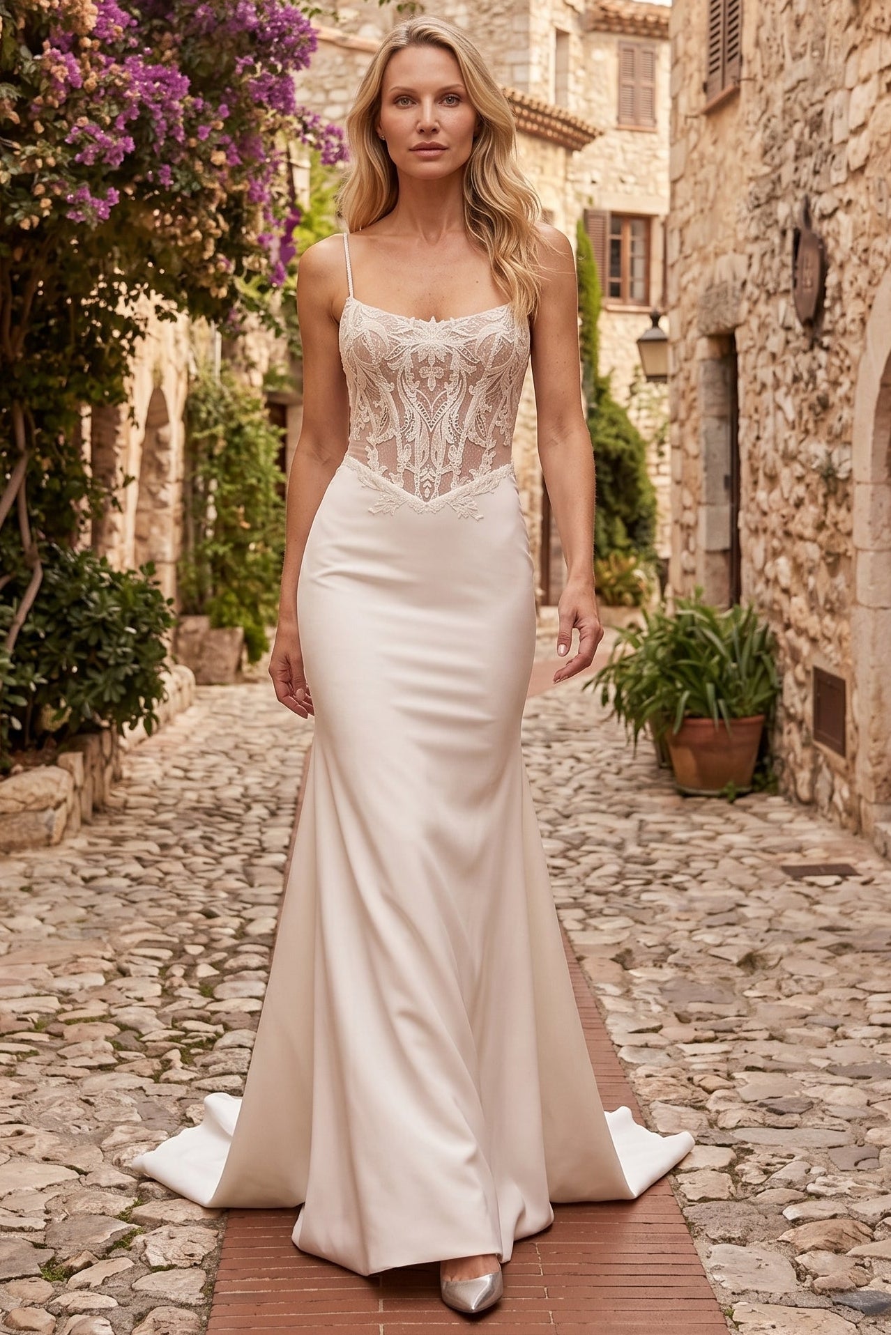 Spaghetti Straps Sleeveless Backless Mermaid Wedding Dress