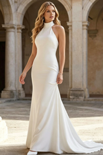 High Neck Simple Elastic Satin Trumpet/Mermaid Wedding Dresses
