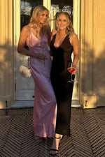 Simple Sheath Spaghetti Straps Pink Long Prom Dress with Keyhole