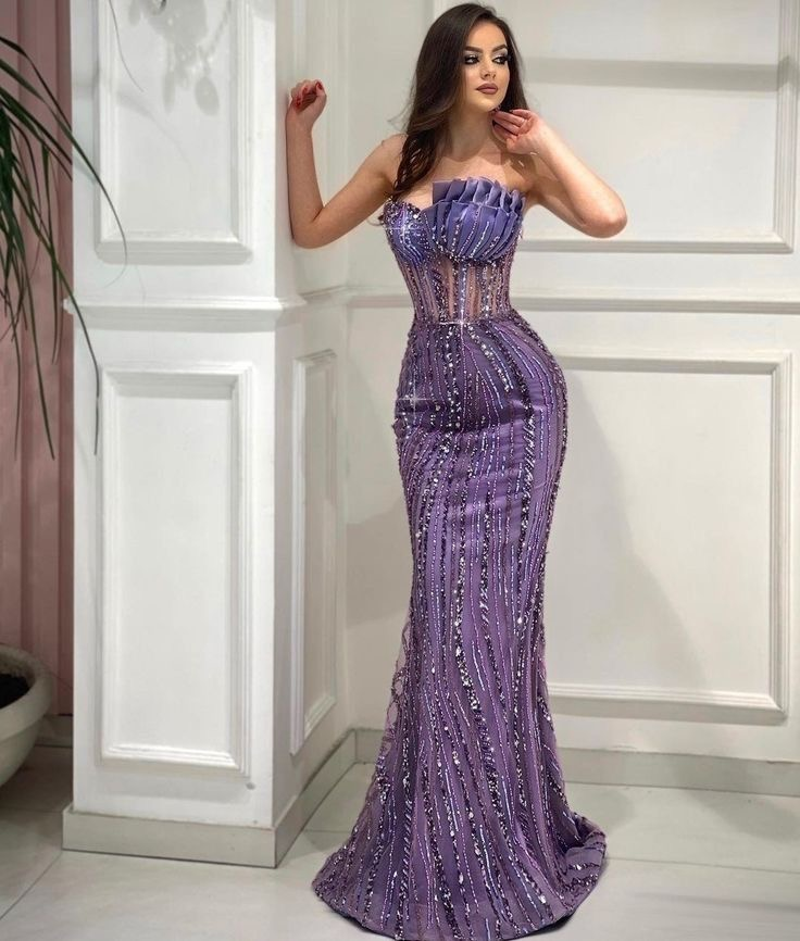 Sparkle Mermaid Formal Evening Dress Floor Lenghth Purple Luxurious Party Gown