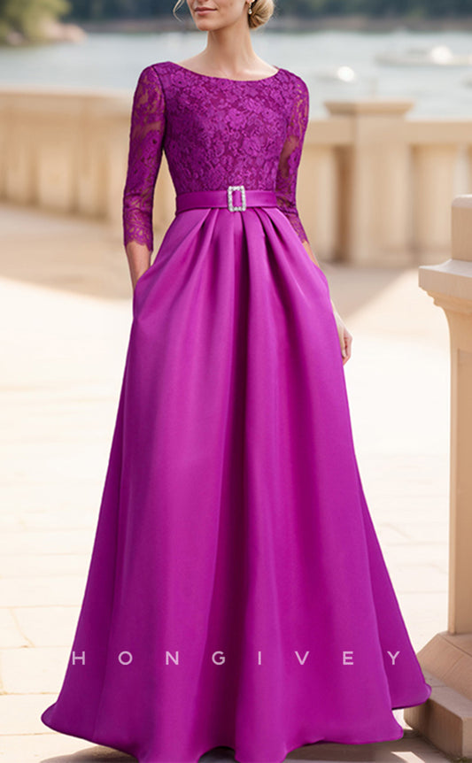 HM239 - Scoop 3/4 Sleeves A-Line Two Tone Mother of the Bride Dress