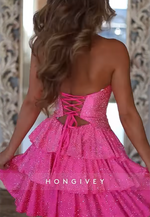 Crisscross Back Sweetheart Glitter Ruched Strapless Short Homecoming Dresses