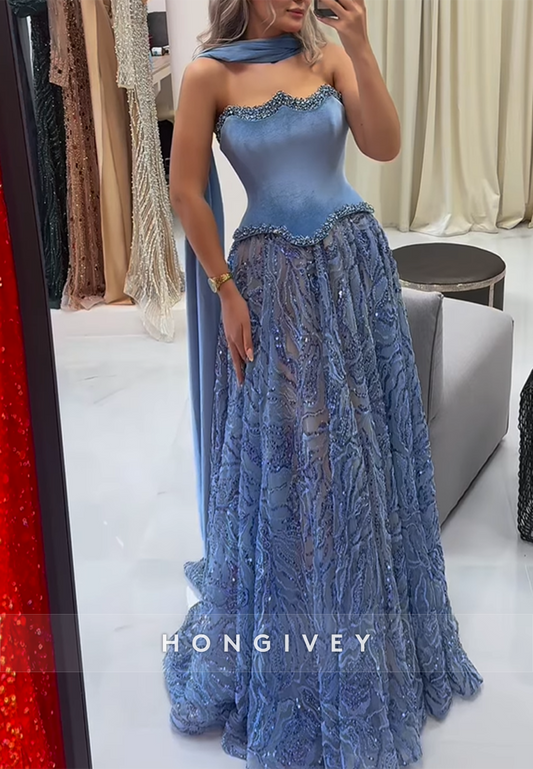 Halter A-Line Sleeveless Pleated Beading Sweep Train Empire Evening Gowns