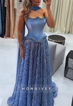 Halter A-Line Sleeveless Pleated Beading Sweep Train Empire Evening Gowns