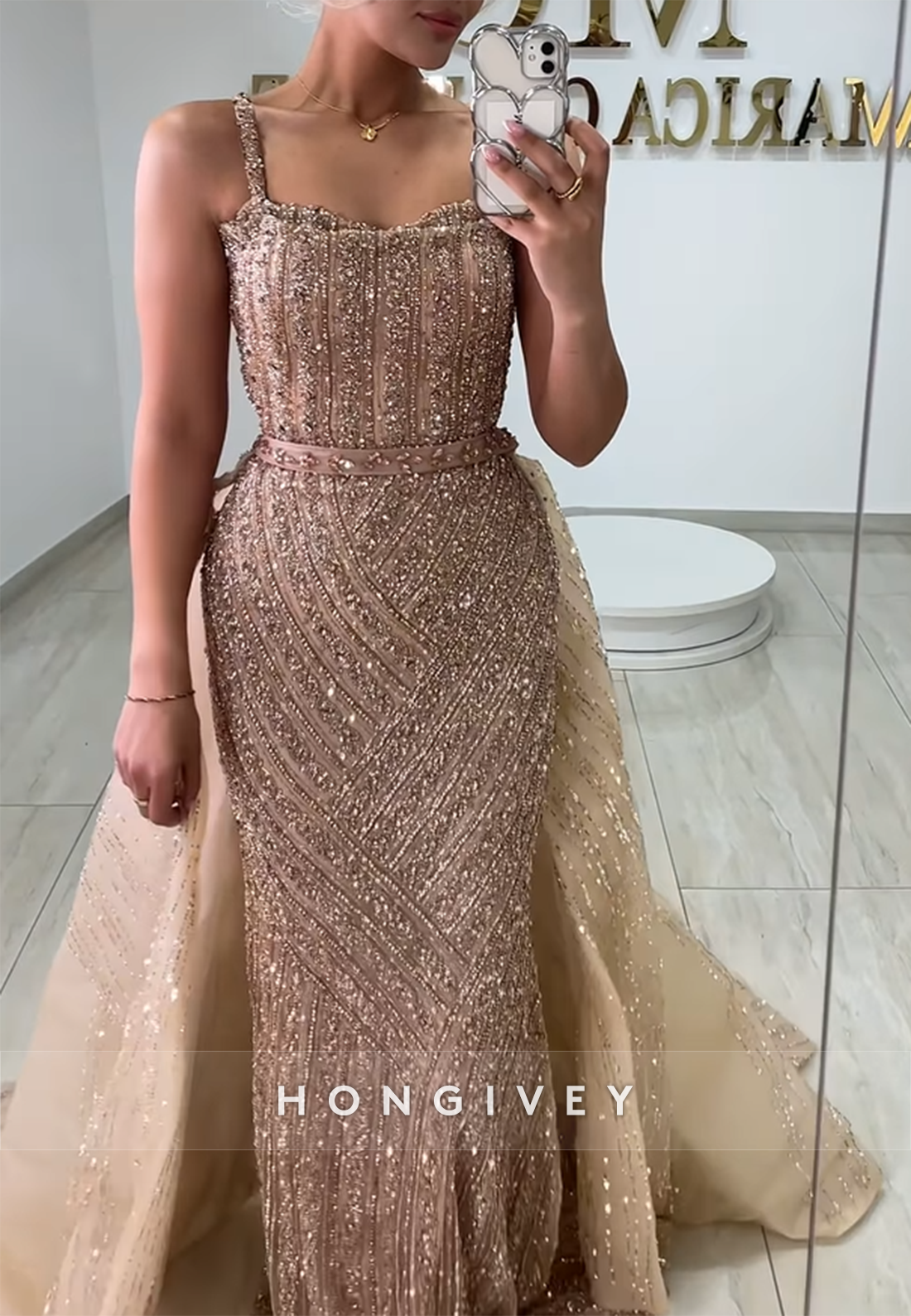 Sparkling Detachable Regular Straps Beading Sleeveless Mermaid Evening Gowns