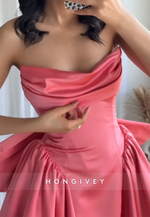 Strapless Crisscross Back A-Line Satin Pleated Short Homecoming Dresses with Bowknot