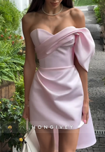 Pale Blush Sweetheart Strapless Side Draping Pleated Sheath Mini Homecoming Dresses