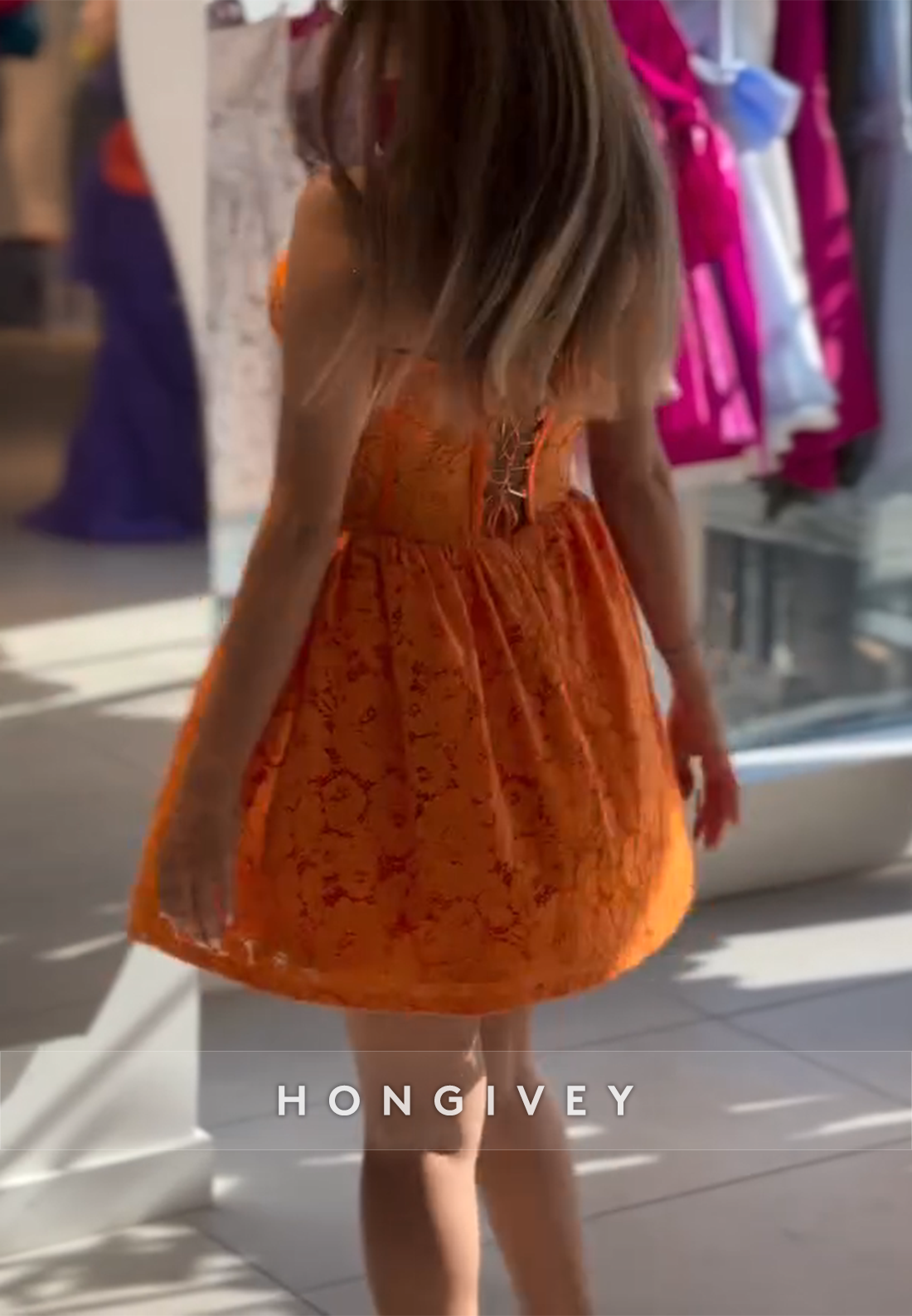 Orange Sweetheart Lace Strapless Sleeveless Flowers Short Homecoming Dress