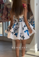 Cute A-Line Sweetheart Butterfly Print Tie Back Strapless Short Homecoming Dress