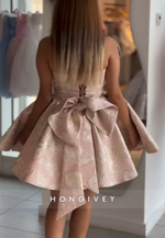 Strapless Butterfly Print Pleated A-Line Short Homecoming Dress with Bowknot