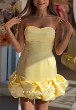 Simple Yellow Satin Ruched Sweetheart Sheath Short Homecoming Dress