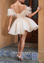 Off the Shoulder Ball Gowns  Feather Mini Homecoming Dress with Beading