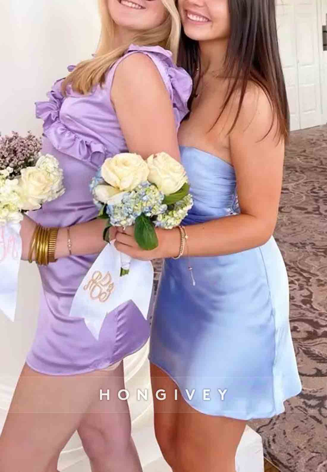 Pretty Sheath V Neck Low Back Yellow Short Homecoming Dress with Ruffles