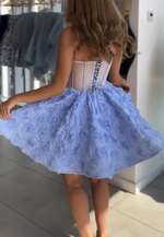 Strapless Princess Flowers Tie Back Short Homecoming Dress with Illusion Corset