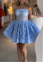 Strapless Princess Flowers Tie Back Short Homecoming Dress with Illusion Corset