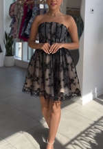 Tie Back Strapless A-Line Short Illusion Homecoming Dress with Flowers