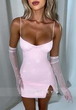 Spaghetti Straps Pale Blush Mini A-Line Homecoming Dress with Side Slit