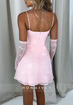 Spaghetti Straps Pale Blush Mini A-Line Homecoming Dress with Side Slit