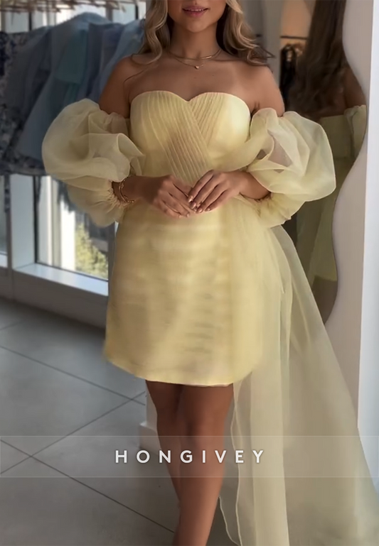 Yellow Sweetheart Off the Shoulder Tie Back Sheath Short Homecoming Dress