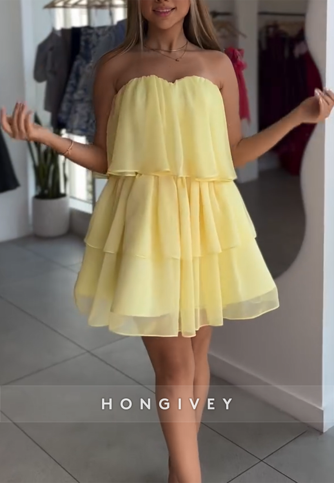Yellow Strapless Sweetheart A-Line Tie Back Short Homecoming Dress