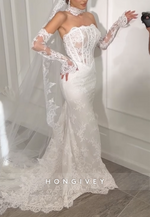 Strapless Mermaid Bridal Gown Lace Court Train Wedding Dresses