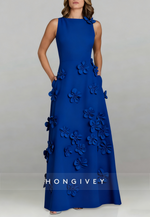 Halter Floor-Length A-line Evening Gown Pleated Flowers Mother of the Bride Dress