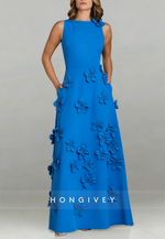 Halter Floor-Length A-line Evening Gown Pleated Flowers Mother of the Bride Dress