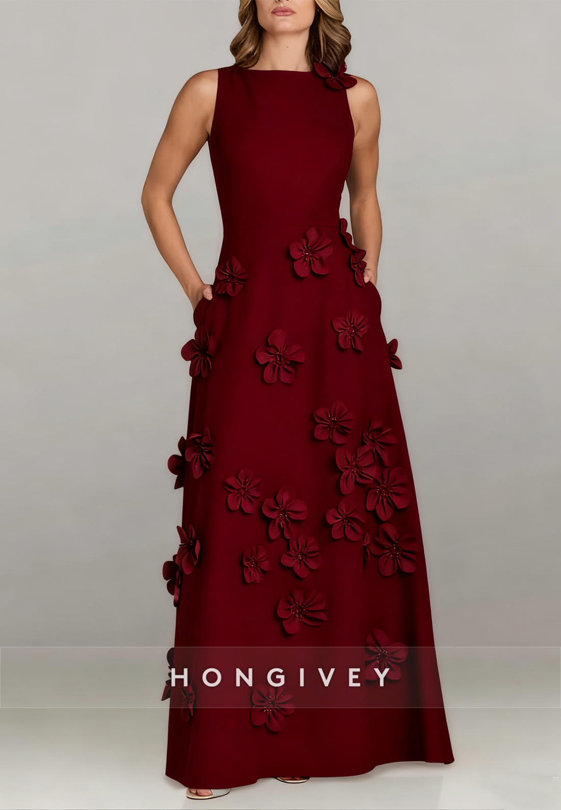 Halter Floor-Length A-line Evening Gown Pleated Flowers Mother of the Bride Dress