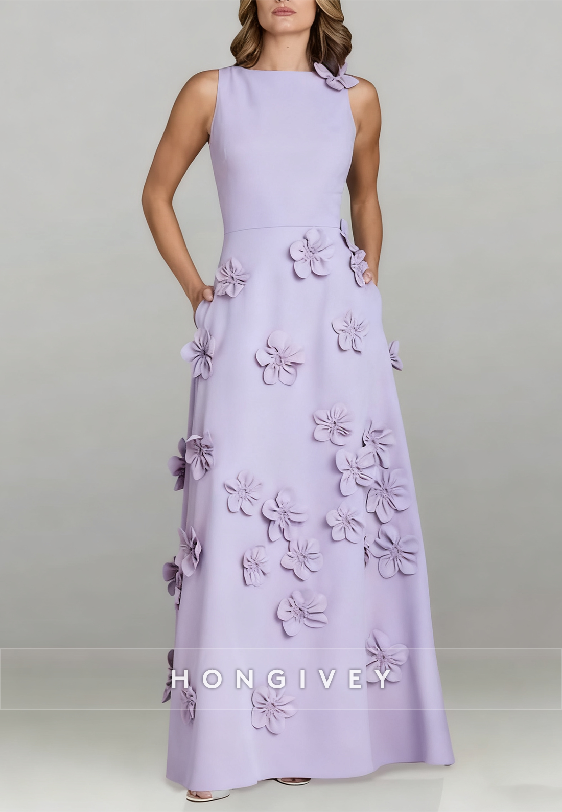 Halter Floor-Length A-line Evening Gown Pleated Flowers Mother of the Bride Dress