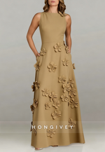 Halter Floor-Length A-line Evening Gown Pleated Flowers Mother of the Bride Dress