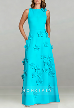 Halter Floor-Length A-line Evening Gown Pleated Flowers Mother of the Bride Dress