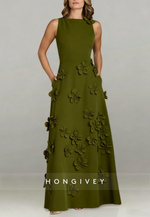 Halter Floor-Length A-line Evening Gown Pleated Flowers Mother of the Bride Dress