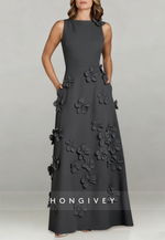 Halter Floor-Length A-line Evening Gown Pleated Flowers Mother of the Bride Dress