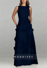 Halter Floor-Length A-line Evening Gown Pleated Flowers Mother of the Bride Dress