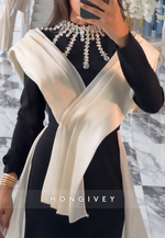 Long Sleeves Trumpet Floor-Length Formal Gowns with Rhinestone