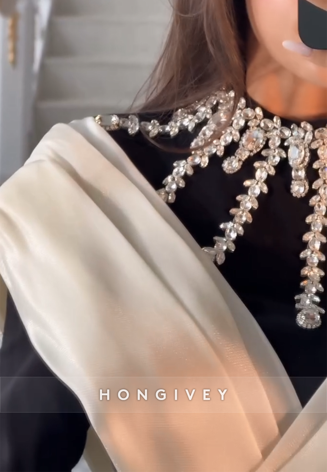 Long Sleeves Trumpet Floor-Length Formal Gowns with Rhinestone