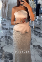 Strapless Floor-Length Trumpet Satin Corset Evening Gowns with Beading