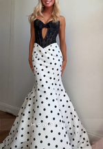 Strapless Sweetheart Mermaid Floor-Length Polka Dot Prom Dresses