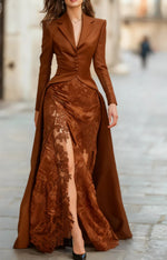 Long Sleeves V-Neck Formal Wedding Appliqued Floor-Length Evening Gowns