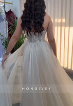 Sweetheart Side Slit A-Line Tulle Floor-Length Wedding Dresses with Rhinestone