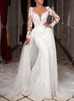 Trumpet/Mermaid Long Sleeves Tulle Wedding Dresses With Appliques Lace