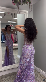 Purple Spaghetti Straps Applique Sleeveless Mermaid Side Slit Prom Dress Floor-Length