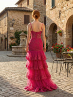 Spaghetti Straps Sleeveless Mermaid Tassel Side Slit Prom Dress