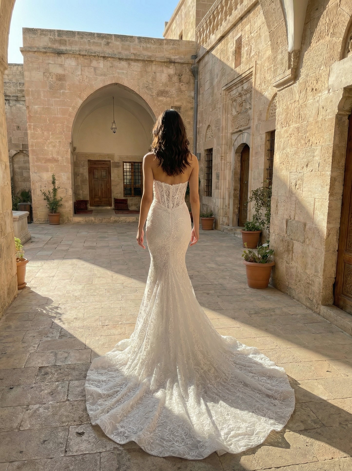 Luxurious Mermaid Scoop Neck Lace Beach Wedding Dress